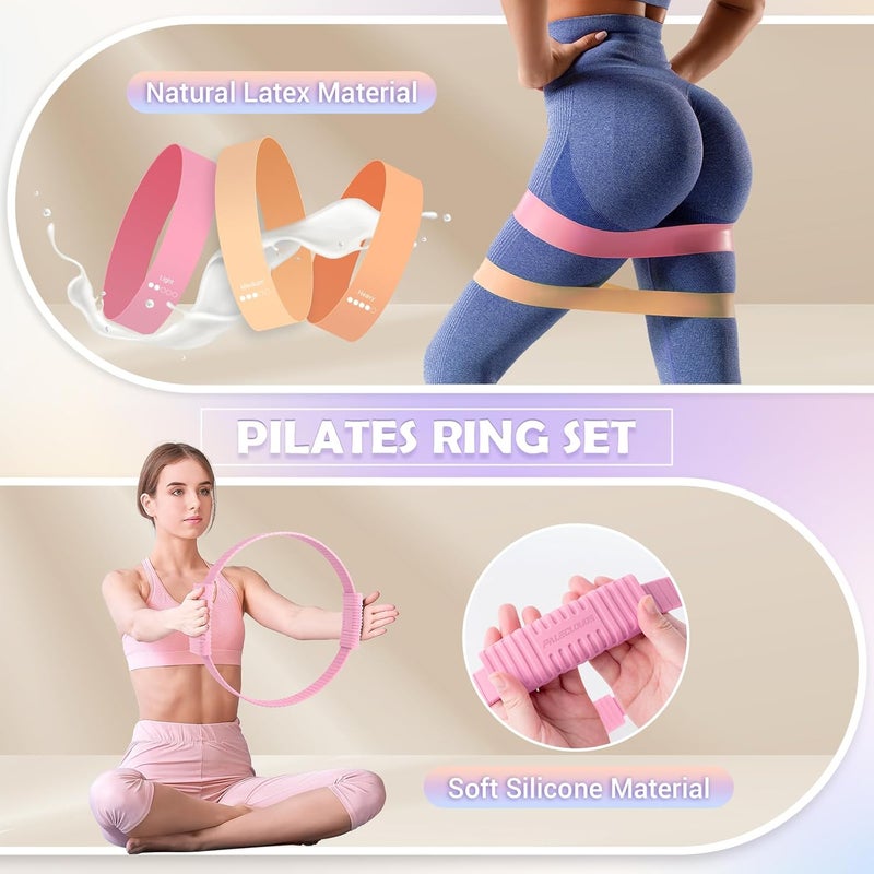 Paleclouds Pilates Essentials Kit for Women, 13.5" Pilates Ring and Ball Set with Resistance Bands for Home Workouts, Portable Pilates Kit with Bag & Training Poster for Full Body Exercise - Image 3